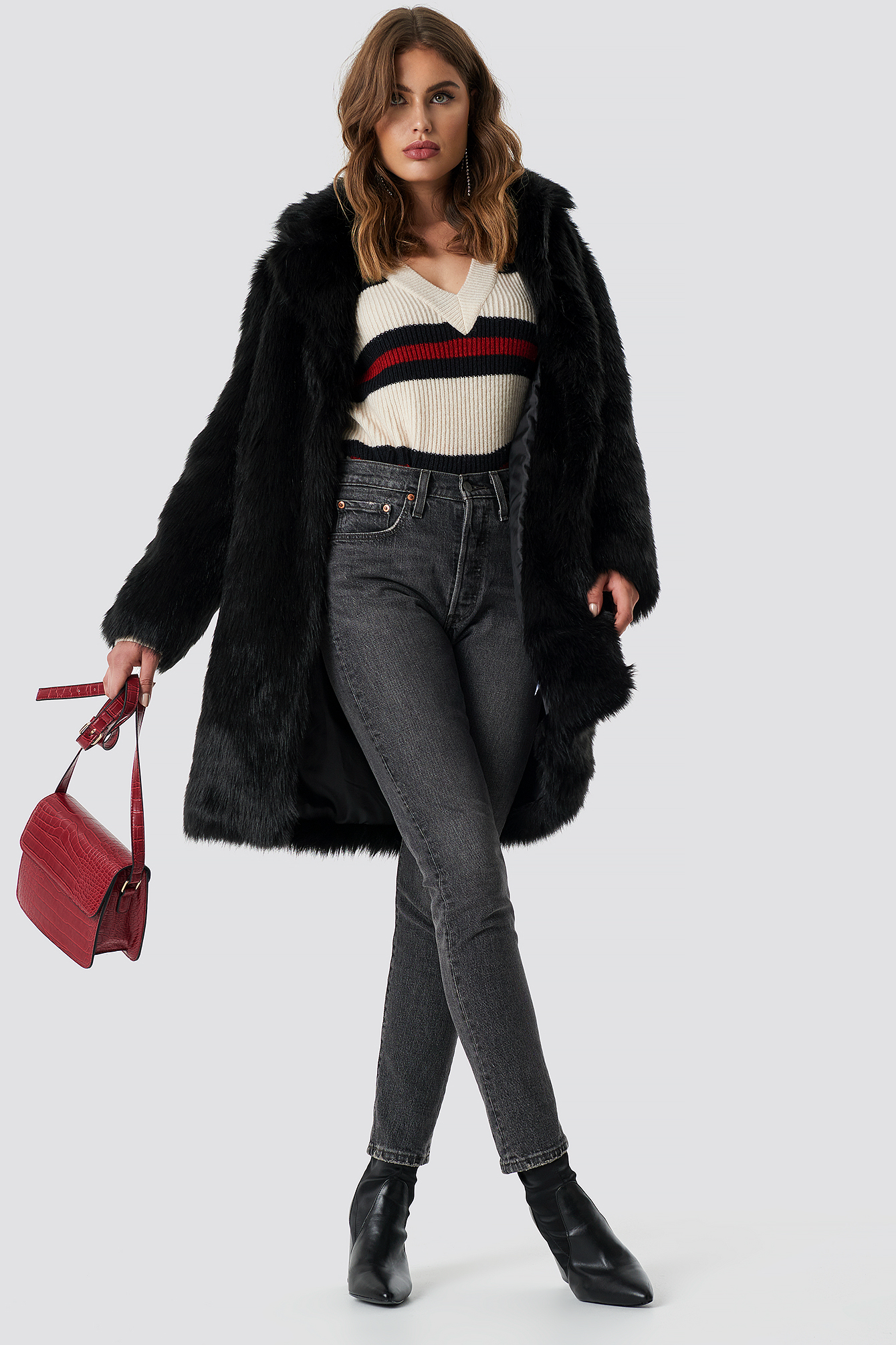 Faux Fur Collar Long Jacket NAKDLOUNGE.COM