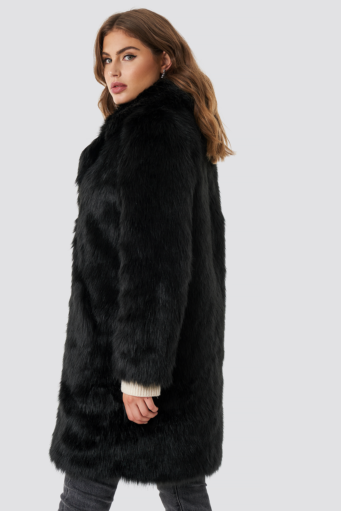 Faux Fur Collar Long Jacket NAKDLOUNGE.COM