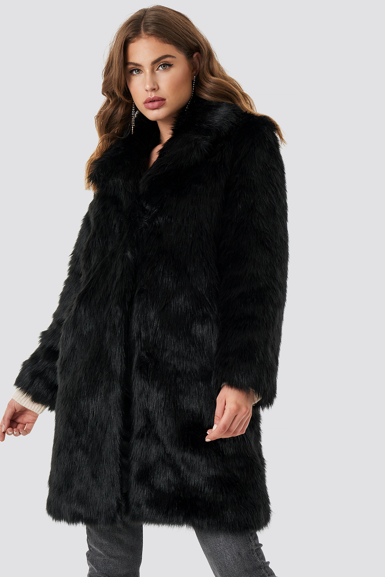 Faux Fur Collar Long Jacket NAKDLOUNGE.COM