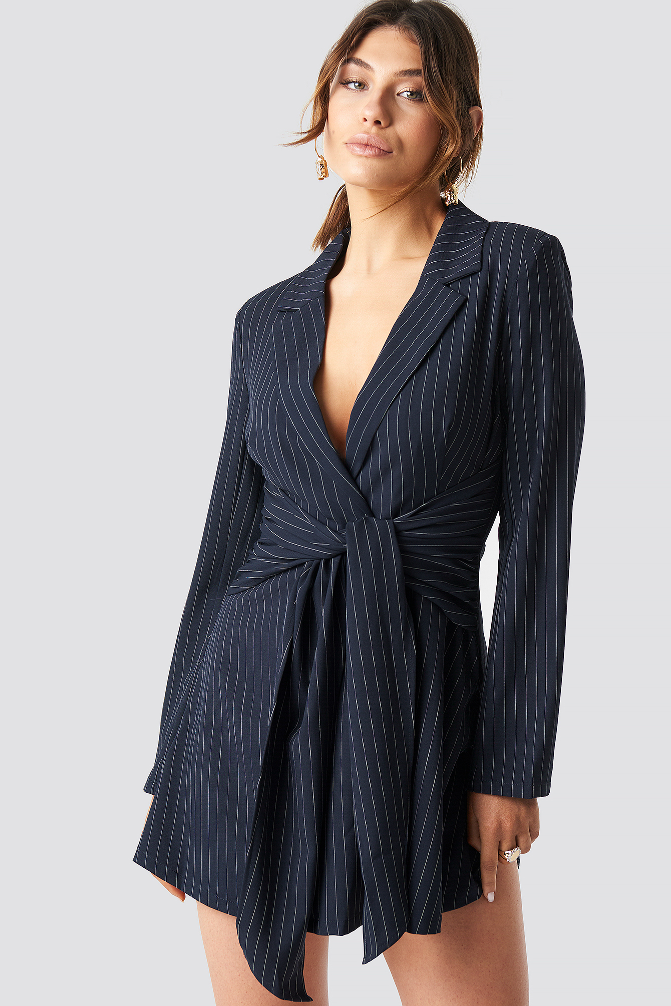Pinstripe Knot Mini Dress NAKDLOUNGE.COM