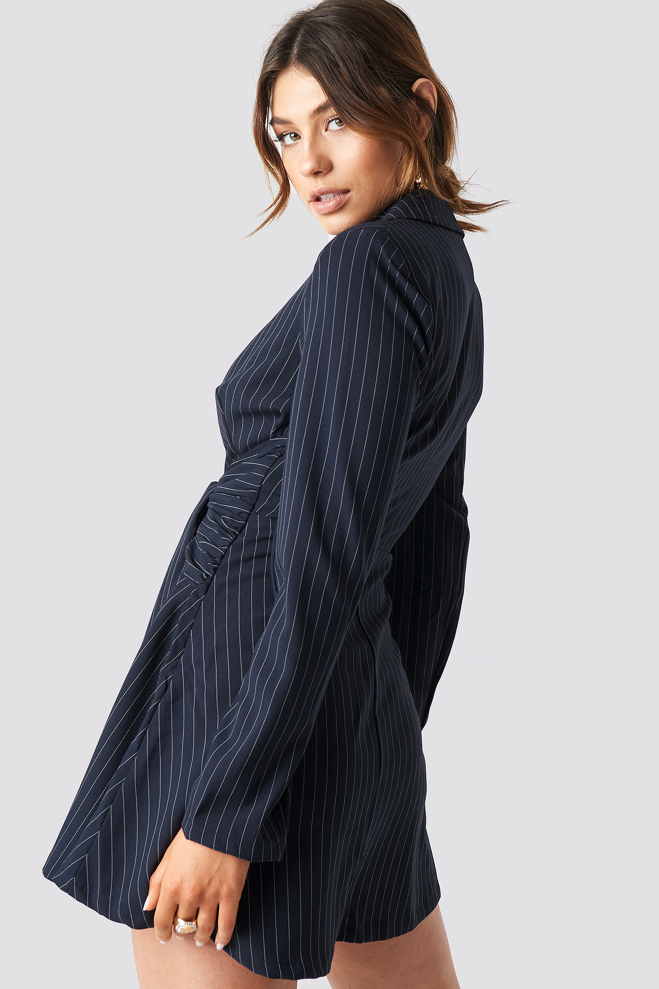 Pinstripe Knot Mini Dress NAKDLOUNGE.COM