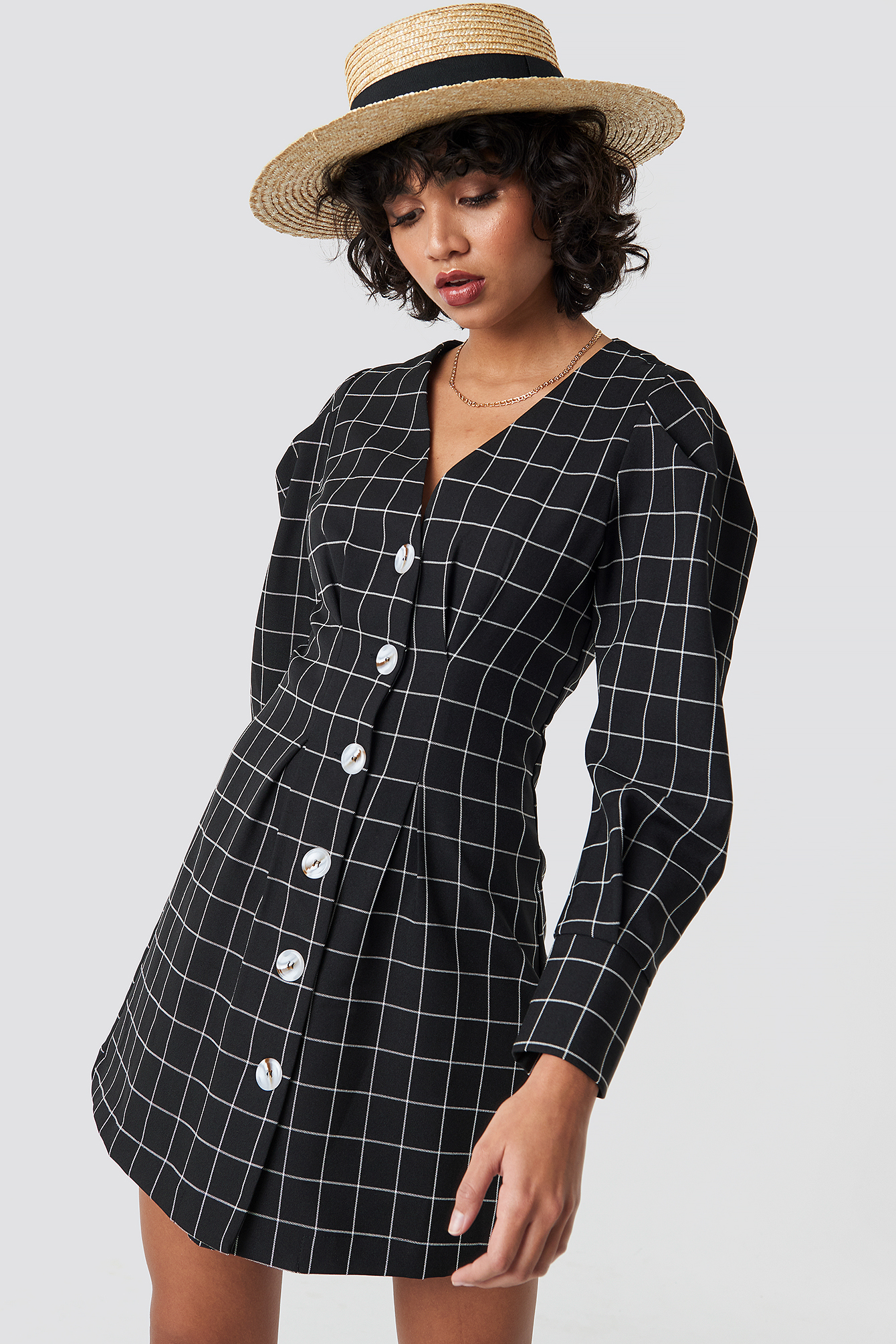 Balloon Sleeve Big Check Blazer Dress NAKDLOUNGE.COM