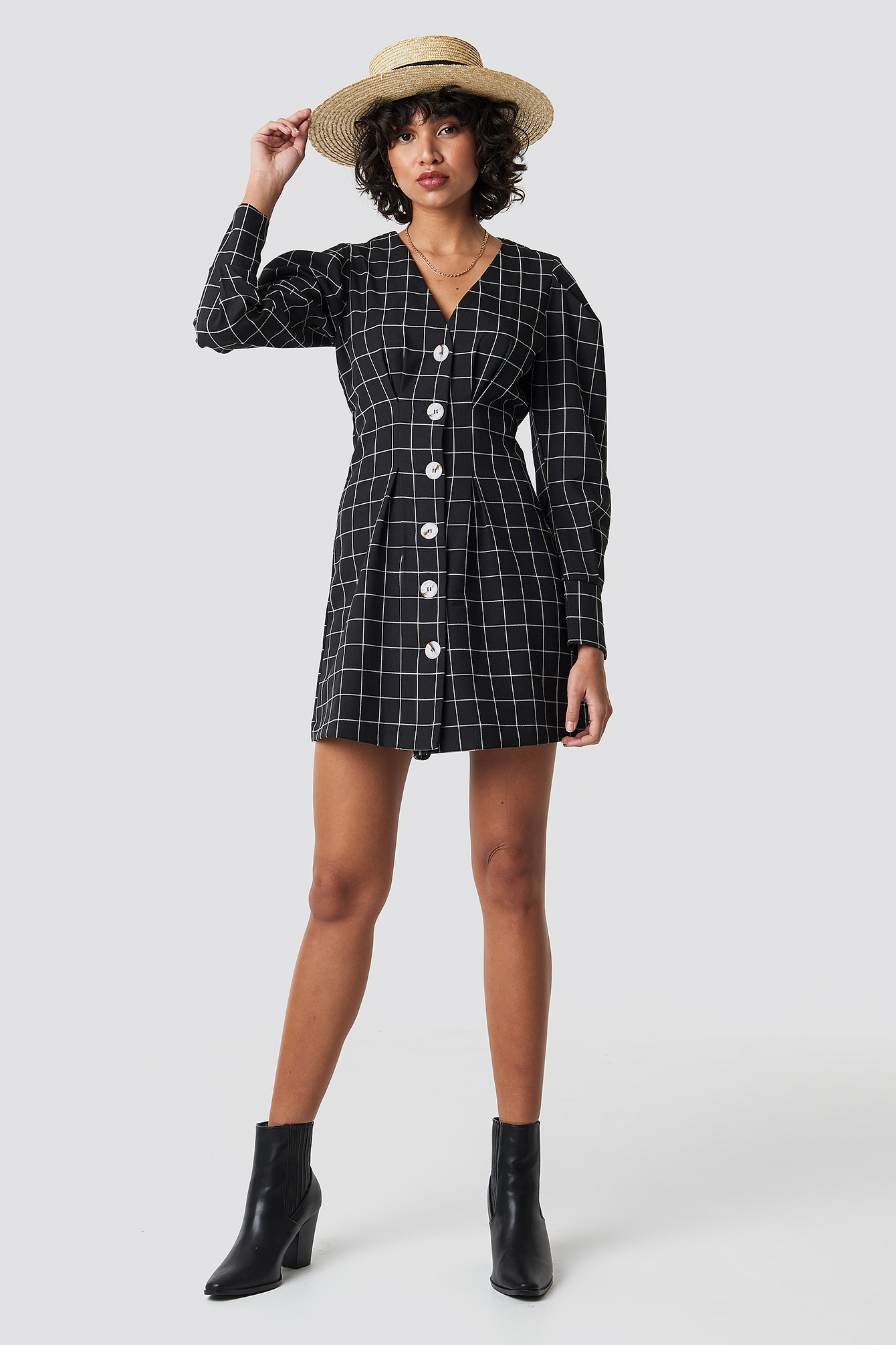 Balloon Sleeve Big Check Blazer Dress NAKDLOUNGE.COM