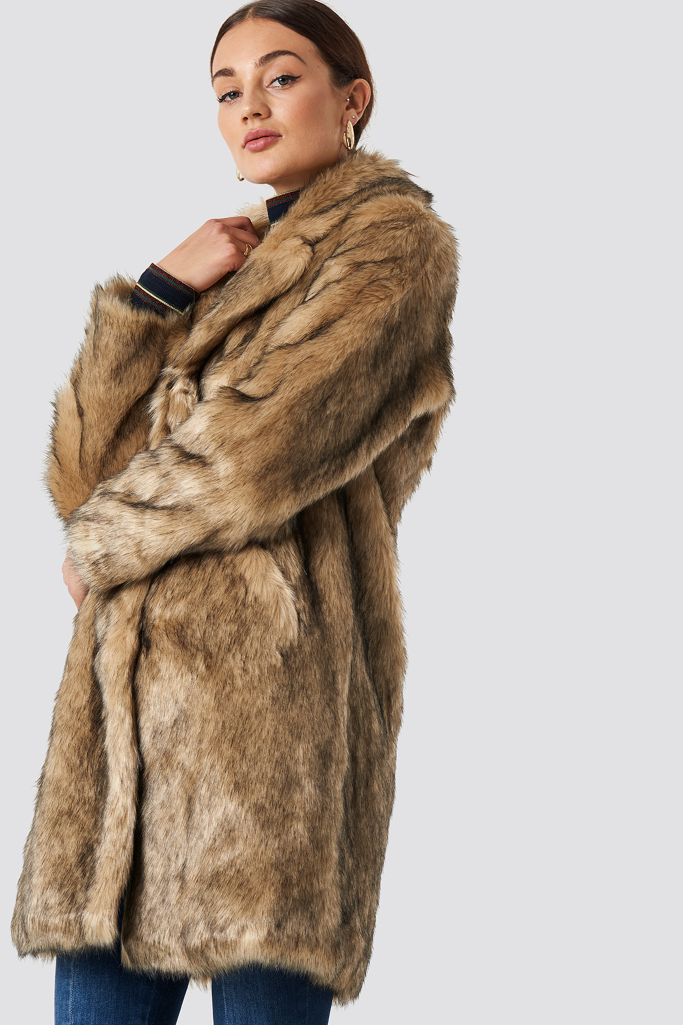 Faux Fur Collar Long Jacket NAKDLOUNGE.COM