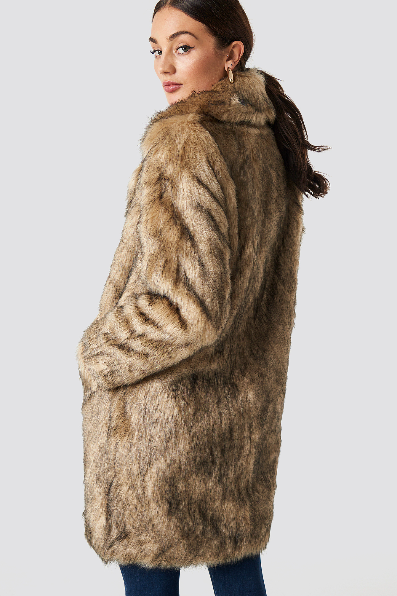 Faux Fur Collar Long Jacket NAKDLOUNGE.COM